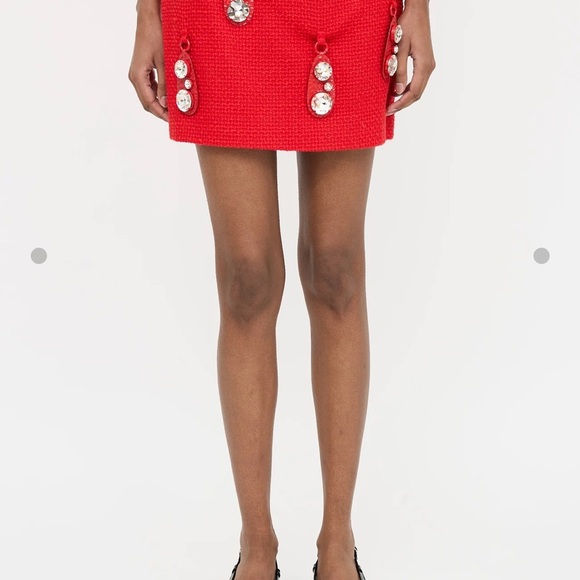 AREA size 2 Wool NWOT Red Embellished Mini Skirt with large crystal hooks - Picture 4 of 15